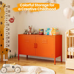 Orange Metal Storage Cabinet with 2 Doors and Adjustable Shelves, Multipurpose Metal Locker Accent Cabinet, 25" H TV Stand, Media Cabinet for Home, Office, Living Room,Kitchen, Music Studio
