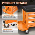 PM PERFORMOTOR 3-Drawer Tool Chest Rolling Mechanic Seat with Tool Trays,350lbs Max Weight Capacity, Orange,PM-TOL-RST1-OG