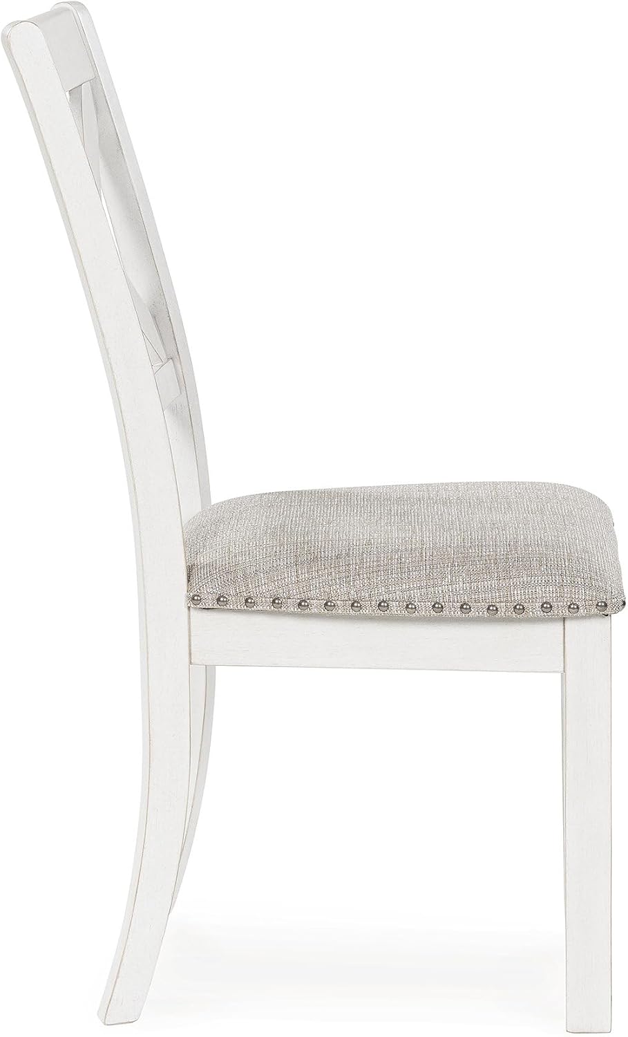 Signature Design by Ashley Robbinsdale Classic Upholstered Dining Chair with Cushion and Nailhead Trim, Set of 2, White & Light Gray