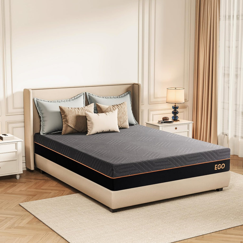 EGOHOME 12 Inch Queen Memory Foam Mattress for Back Pain, Cooling Copper Gel Bed in a Box, Foam Made in USA, CertiPUR-US Certified, Therapeutic Medium Firm, Double 60x80x12 Black