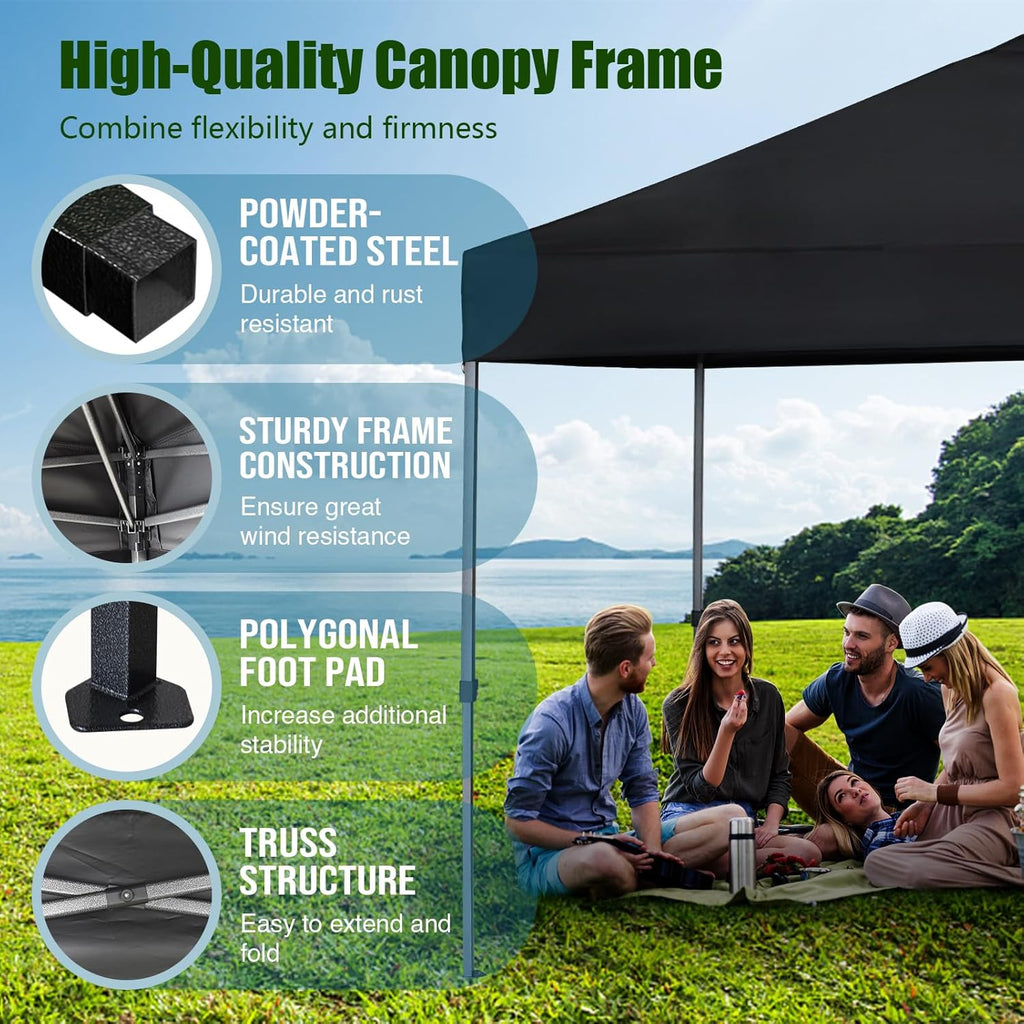 Eurmax USA NOMATTER ONE-Person Open&Close 10x10ft Pop Up Canopy Tent .Portable Shelter Canopy for Outdoor Events .Instant Canopies  Temporary Sunshade Bonus 4 Sand Bags(Black)