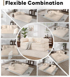 Tbfit 79'' Convertible Sofa Bed, Oversized Corduroy Folding Boneless Couch, Futon Mattress Sleeper Sofa, Comfy Foldable Upholstered Floor Couches for Living Room, Beige