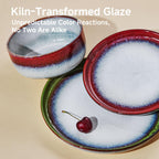 KINGSTONE Stoneware Dinnerware Sets for 4, 12-Piece Reactive Glaze Plates and Bowls Sets, Scratch-Resistant Rustic Ceramic Dish Set for Home Kitchen, Microwave and Dishwasher Safe, Kiln-Fired Red