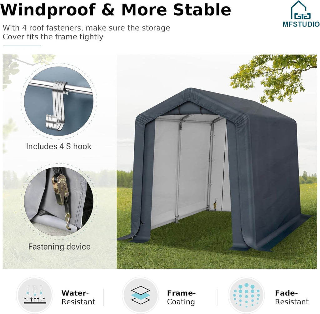 6x10ft Storage Sheds, Outdoor Portable Carport Shelter Garages Heavy Duty Canopy with Rolled up Zipper Doors, Outside Utility Shed Garage Tent for Motorcycle, Bicycles and Camping Tools