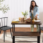 Best Choice Products 4-Piece Farmhouse Dining Table Set w/ 2 Black Spindle Chairs, Dining Bench, Kitchen Table, Windsor Chairs - Gray