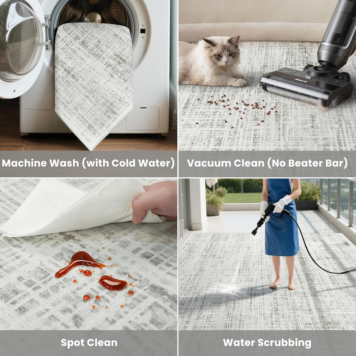 10x14 Area Rugs for Living Room Washable Rug: Anti-Skid Abstract Modern Living Room Rug Soft Thin Carpets Indoor Floor Non-Shedding Carpet for Bedroom Dining Farmhouse Nursery Home Office White Gray