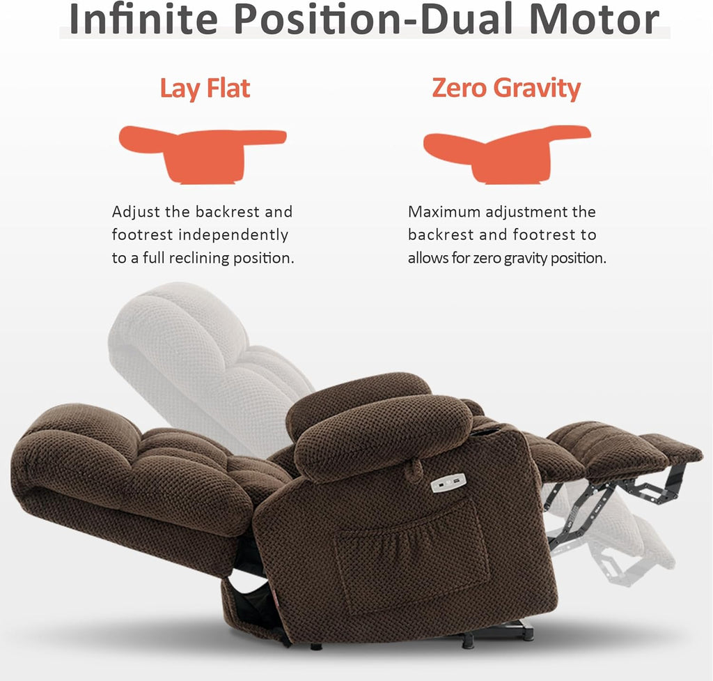 MCombo Dual Motor Large Power Lift Recliner Chair for Elderly, Lay Flat Lift Chair with Heat and Massage, Big Lift Recliner for Tall People, Cup Holders, Fabric 7896 (Large, Mocha)