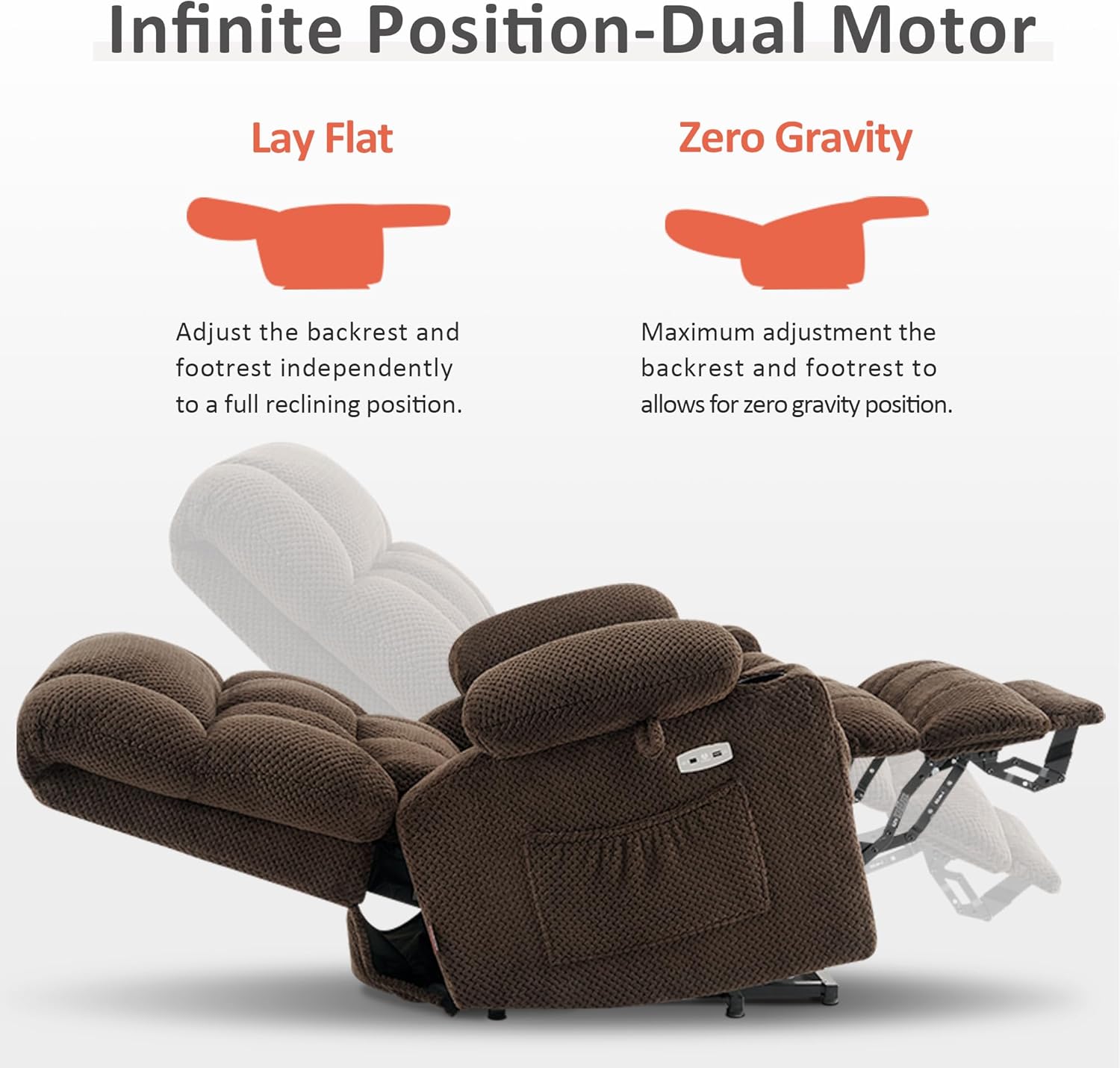 MCombo Dual Motor Large Power Lift Recliner Chair for Elderly, Lay Flat Lift Chair with Heat and Massage, Big Lift Recliner for Tall People, Cup Holders, Fabric 7896 (Large, Mocha)