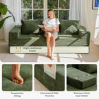 MAXYOYO Convertible Sofa Bed, 80" Oversized Boneless Loveseat Couch 4 in 1 Foldable Floor Sofa Couch in A Box with 2 Cup Holders, Folding Sleeper Chair for Living Room, No Assembly Required, Green