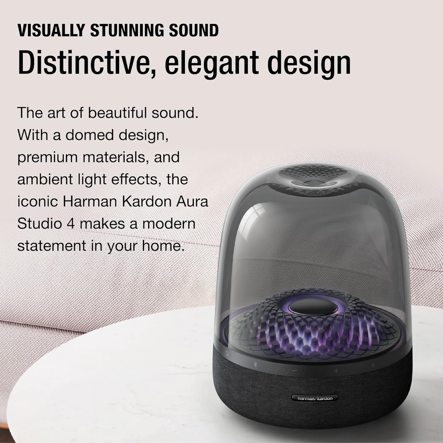 Harman Kardon Aura Studio 4 - Bluetooth Home Speaker - Superior Sound Performance - 5 Diamond-Effect Lighting Themes - Made with Recycled Materials (Renewed)  Black