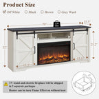 JXQTLINGMU Farmhouse Fireplace TV Stand for 75,80 Inch TV, 32" Tall Entertainment Center w/4 Drawers & Sliding Barn Door, 70-Inch Highboy Media Console for Living Room, Off White