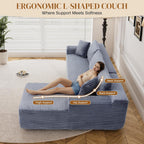 95" Boneless Cloud Sectional Couches for Living Room, Comfy Fluffy L Shaped Memory Foam Deep Seat Boneless Couch, Modular Sectional Sofa with Left Facing Chaise, Grey
