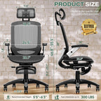 GABRYLLY Ergonomic Office Chair with Footrest, High Back Home Desk Chair - 3D Headrest, Flip-Up Arms, 135° Tilt and Wide Cushion, Heavy Duty Mesh Chairs for Task Computer Gaming,GYB01-FT