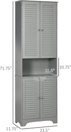 HOMCOM Tall Narrow Bathroom Storage Cabinet with Doors and Shelf Adjustability, Freestanding Linen Cabinet with 2 Cabinets and Countertop, Gray