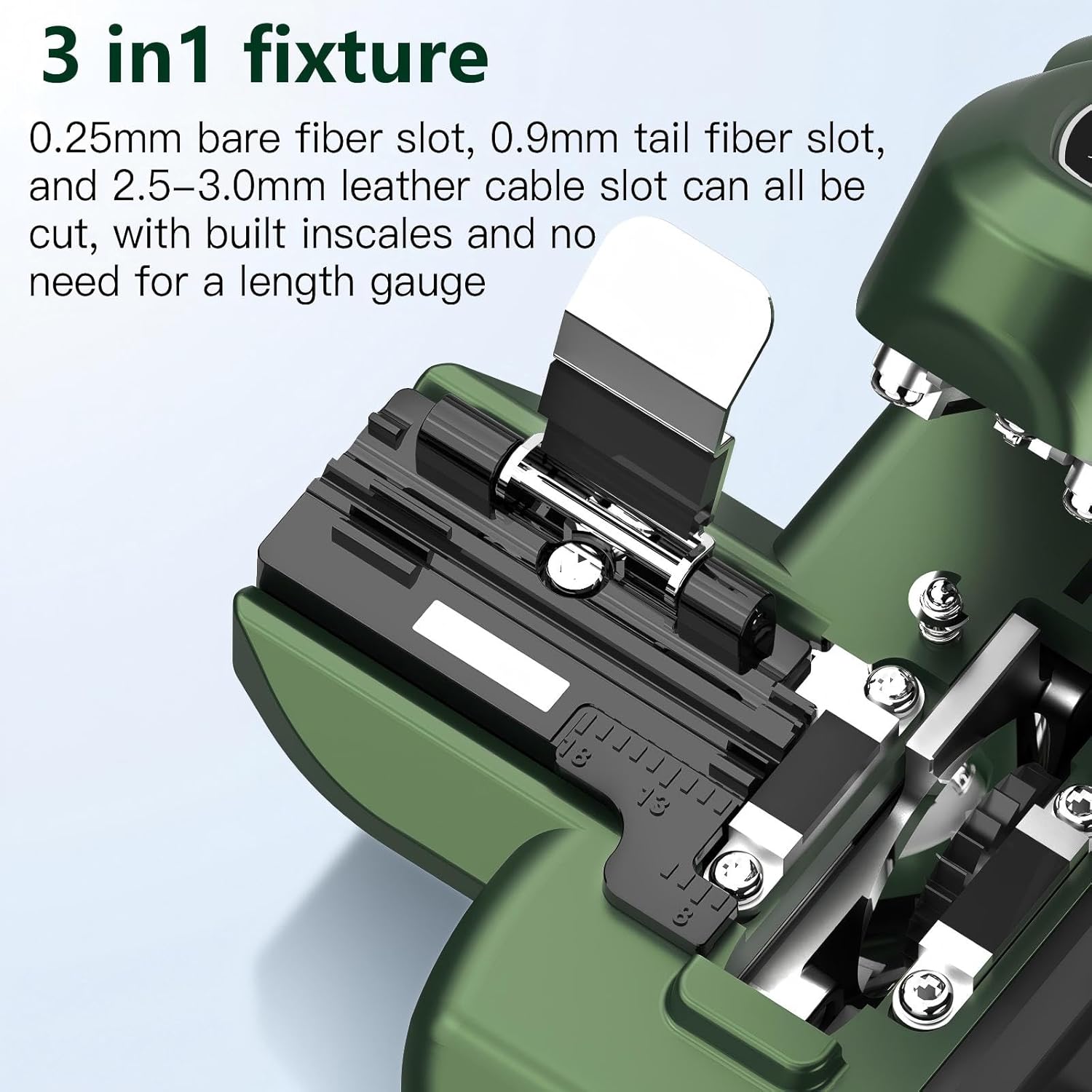 One-Step Fiber optic Cleaver VD-1 automatic Optical Fiber Cutter tool with 3-in-1 Clamp, 28-Position Blade, Detachable waste fiber box for Splicing & Cold Connection, FTTH Telecom & CATV Installation