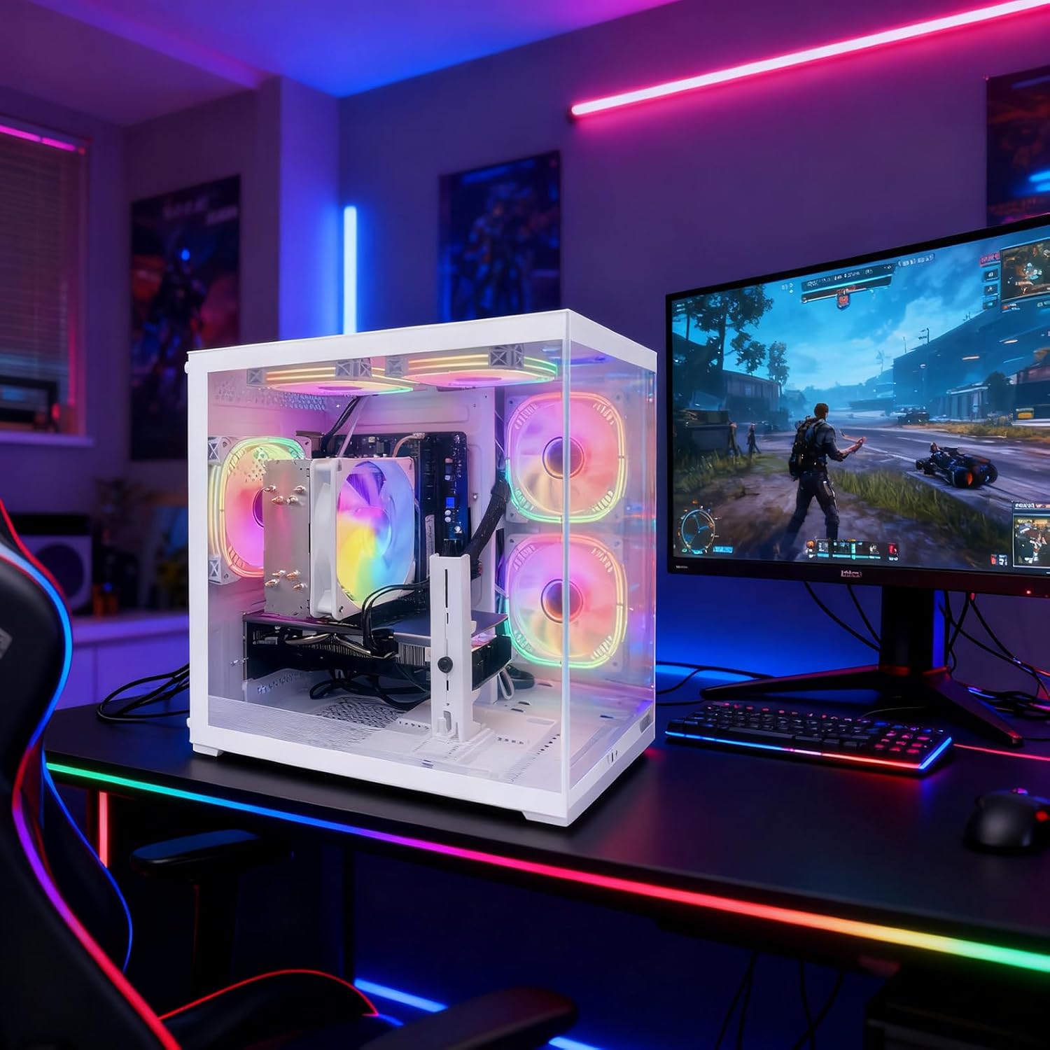 Pre Built Gaming PC Ryzen 5 5500 3.6GHz (6Core 12Threads Up to 4.2G) Radeon RX6500XT 4G DDR4 16G Nvme 512G SSD WiFi 6 Tower Desktop Computer for Home and Office