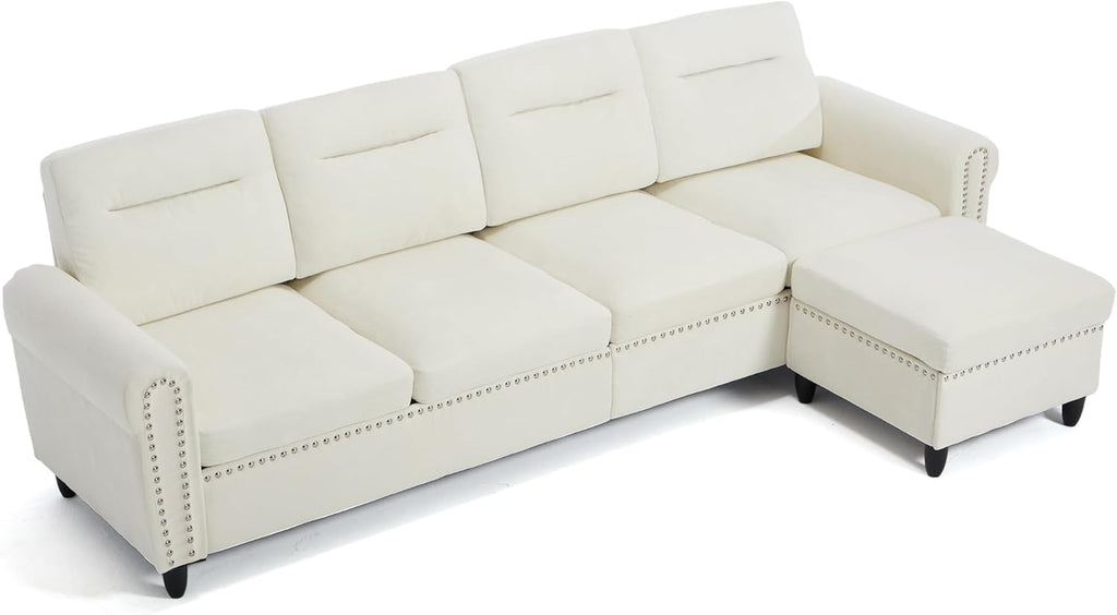 Westice 106" Modular Sectional Sofa with Movable Ottoman, Deep-Seat L-Shaped Couch, 4-Seater Modern Sofa for Living Room, Bedroom, or Apartment (Beige)