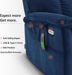 MCombo Large-Wide Dual Motor Power Lift Recliner Chair, Massage and Dual Heating for Elderly People, Infinite Position, Fabric R7166 (Navy Blue)