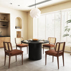 47 Inch Round Dining Table, Farmhouse Fluted Dining Kitchen Table, Modern Wood Small Circle Dining Table for Kitchen Living Room, Black