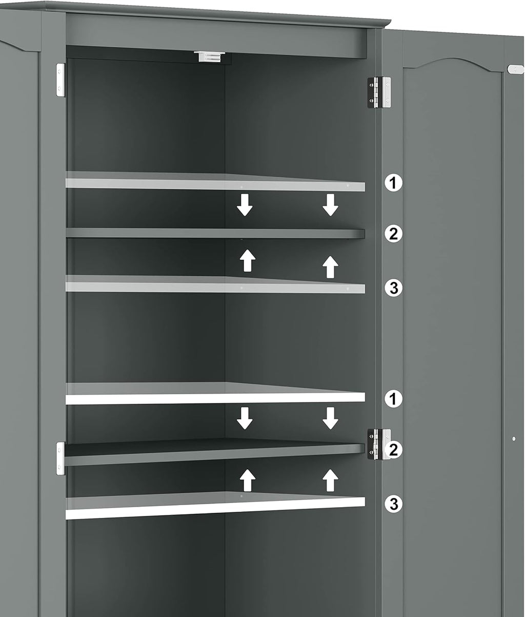 Function Home Tall Pantry Cabinet, Freestanding Storage Cabinet, Wooden Kitchen Pantry with 4 Doors and 5 Shelves, 72" Floor Cabinet Organizer for Kitchen Living Room Bathroom, Grey