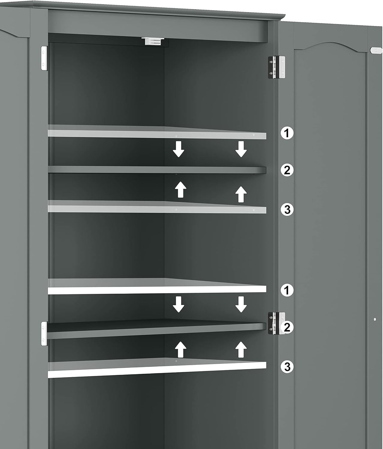 Function Home Tall Pantry Cabinet, Freestanding Storage Cabinet, Wooden Kitchen Pantry with 4 Doors and 5 Shelves, 72" Floor Cabinet Organizer for Kitchen Living Room Bathroom, Grey