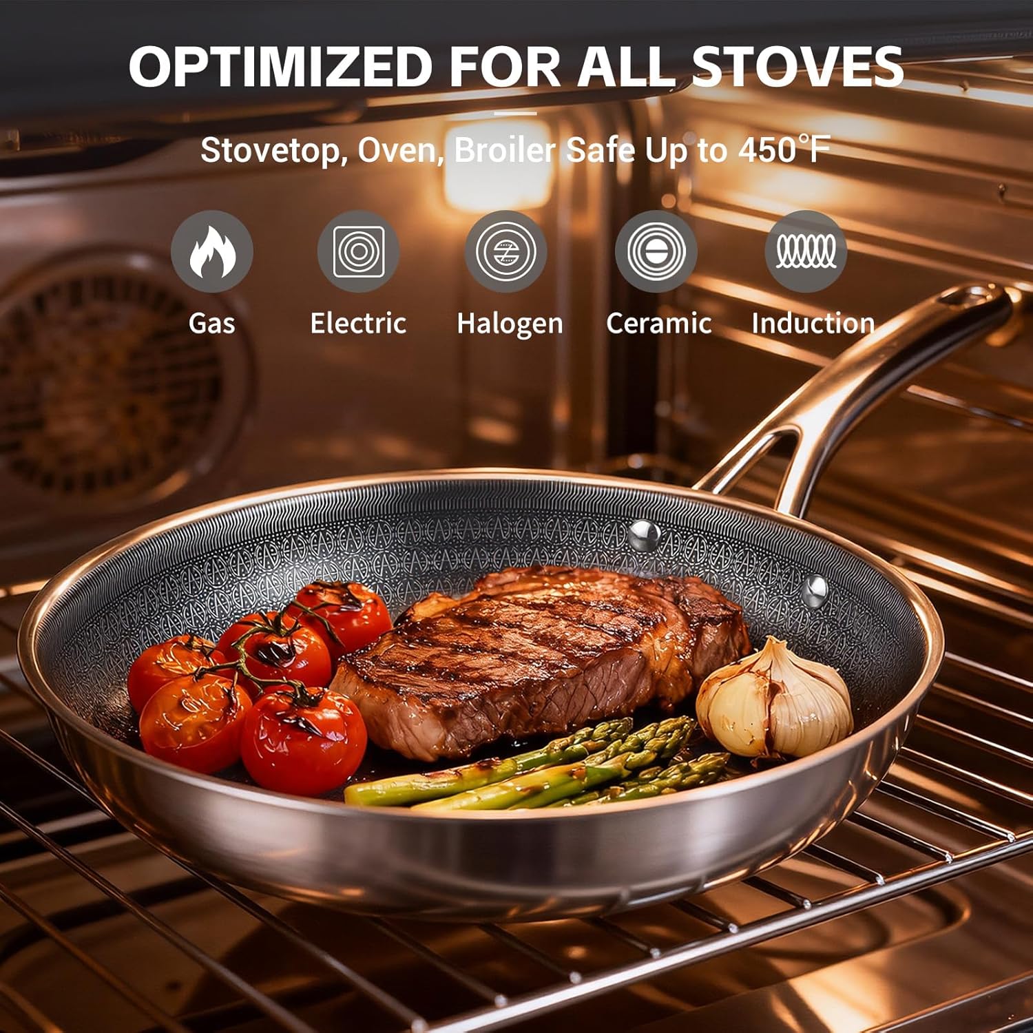 Ammeloo 17 Pcs Nonstick Stainless Steel Cookware Set, Hybrid Stainless Steel Pots and Pans Set Non Stick, Non Toxic Kitchen Cookware Sets, Dishwasher & Oven Safe, Induction & All Cooktop Compatible