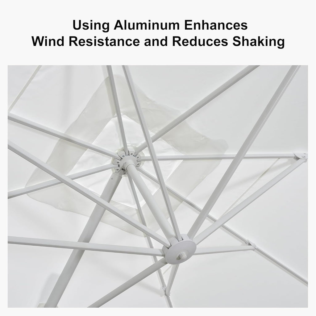 PURPLE LEAF 9' × 11.5' Patio Umbrella White Cantilever Umbrella Aluminum Square Outdoor Offset Umbrella Hanging Windproof with 360° Rotation for Garden Deck Pool, White