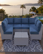 Luxury 24x24x6 Outdoor Couch Cushions Set of 3 - Water-Repellent 8-Piece Cushion Set for Outside Wicker 3-Seat Sofa Loveseat Chair Sectional Patio Conversation Sets - Navy Blue/Classic