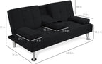 Best Choice Products Linen Modern Folding Futon, Reclining Sofa Bed for Apartment, Dorm w/Removable Armrests, 2 Cupholders - Black