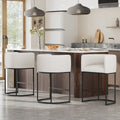26" H Counter Height Bar Stools Set of 3, Modern Barrel Counter Stools with Backrest and Arms, Linen Fabric Upholstered Accent Barstools for Kitchen Island,Support 450 LBS (White)