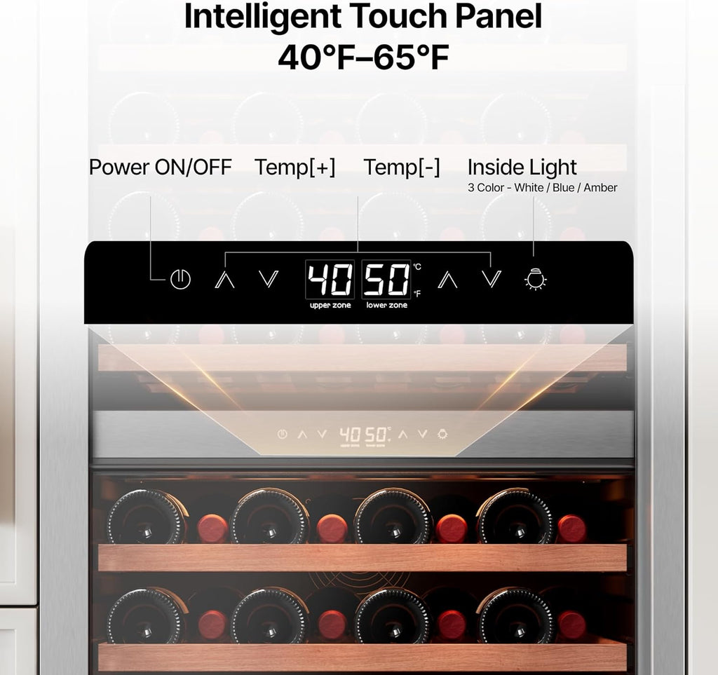 Ca'Lefort Wine Fridge Dual Zone  90 Bottle 24 Inch Wine Cooler Refrigerator  40-65°F Refrigerator with Glass Door  3 LED Built-in/Freestanding Fridge for Bar/Kitchen/Resterant (Left-Hinged)
