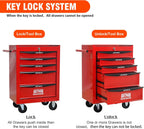5 Drawers Tool Cart on Wheels, Multifunctional Rolling Tool Chest, Drawers Mobile Trolley Organizer Heavy Duty Tools Box with Locking Wheels & Ball Bearing Drawers (Red, 5 Drawers)