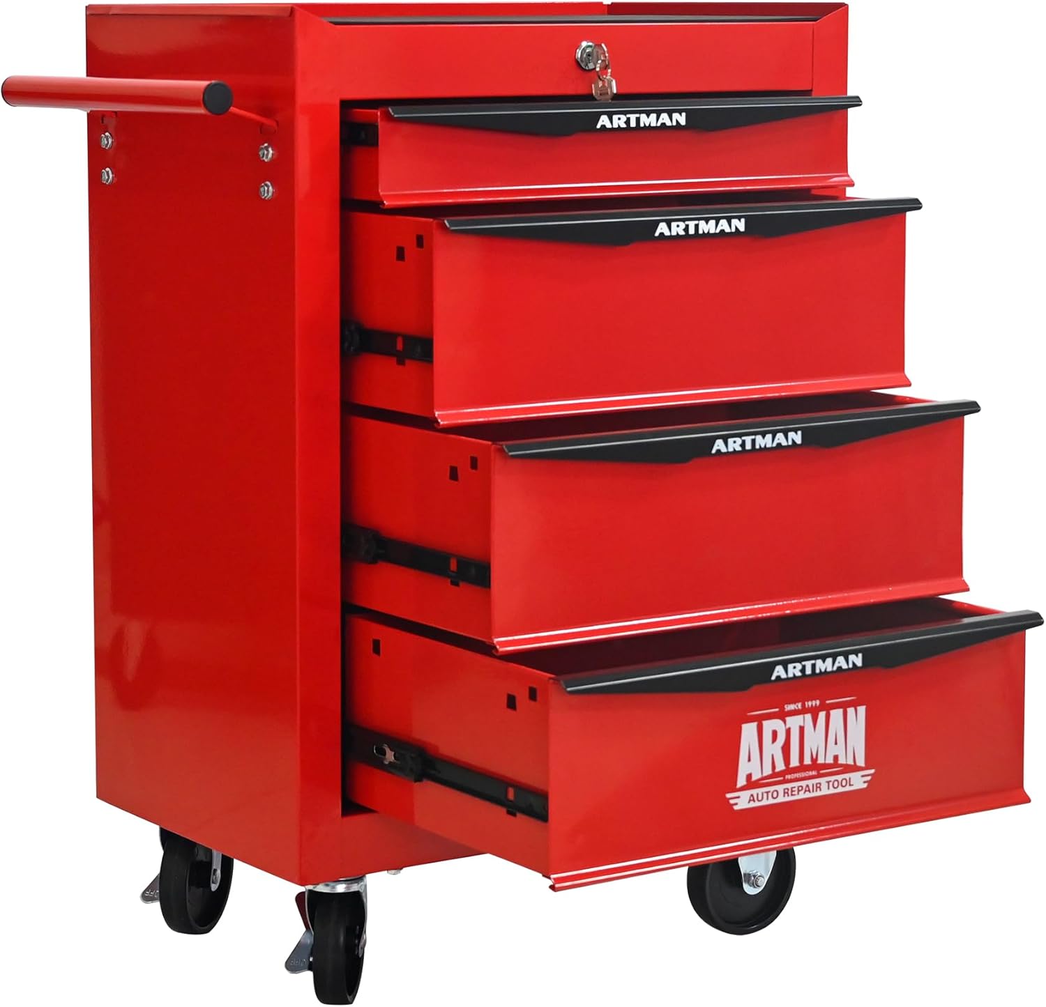Rolling Metal Tool Chest with 4 Drawers, 20" 4-Drawer Tool Chest Cabinet with Ball Bearing Drawer Slides, Steel Tool Storage Box Organizer -Red