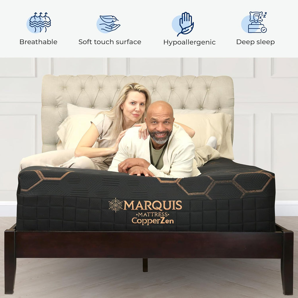 Marquis CopperZen Hybrid Plush Mattress – King Size Bed with Copper-Infused Cooling Cover & Tri-Zone Pocket Coils – CertiPUR-US Certified, Pressure Relief, 5-Year Warranty
