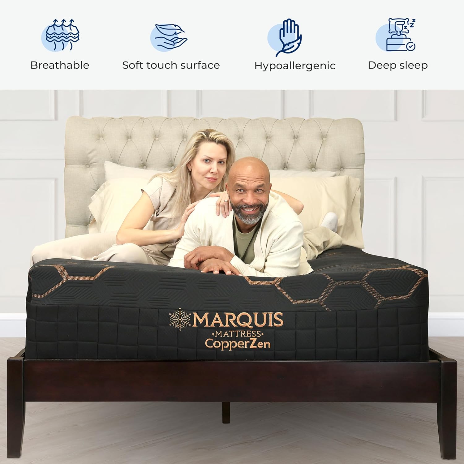 Marquis CopperZen Hybrid Plush Mattress – King Size Bed with Copper-Infused Cooling Cover & Tri-Zone Pocket Coils – CertiPUR-US Certified, Pressure Relief, 5-Year Warranty