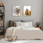 Kate and Laurel Sylvie Surfboard Beach Van and One Palm Tree in Paradise Framed Canvas Wall Art Set by The Creative Bunch Studio, 2 Piece Set 18x24 Natural, Tropical Surfing Wall Décor