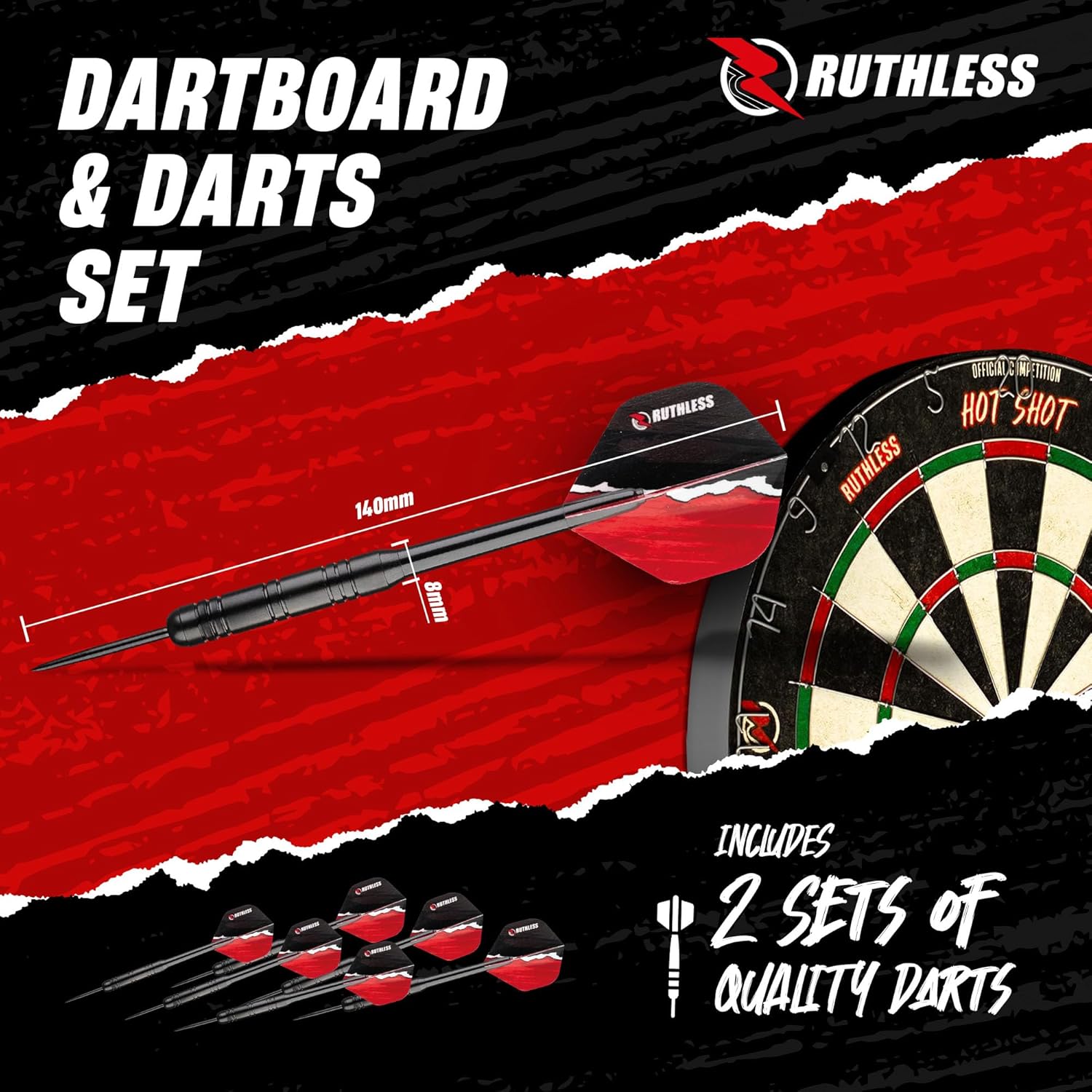 Ruthless Home Darts Centre with or Without LED Light Options | Home Dart Board Centre Including Cabinet, Dartboard and 2 Sets of Darts.
