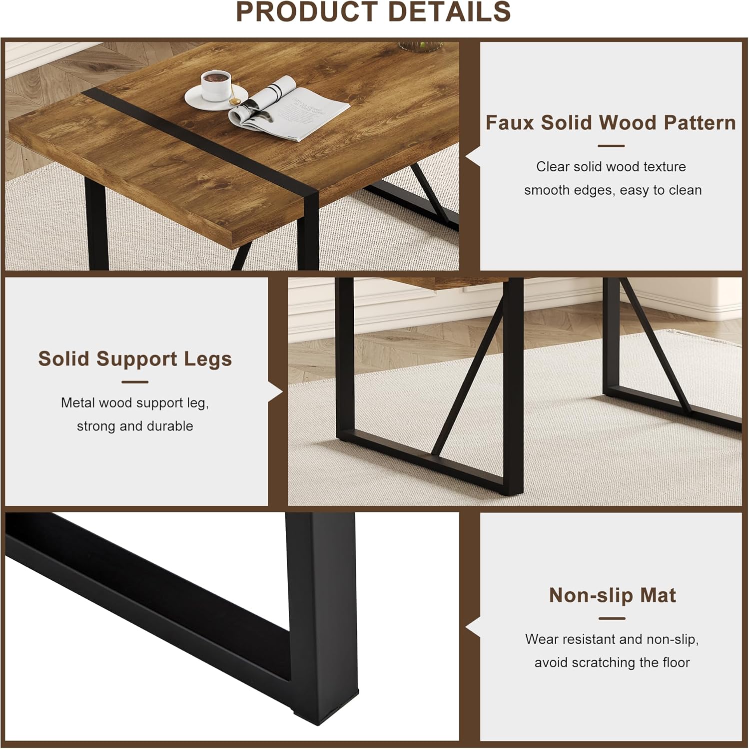 Dining Table Set for 6, Modern 71'' Dark Wood Dining Table and Fabric Dining Chairs Set of 6,Table and Chairs Set of 6,Ideal for Kitchen Dining Room