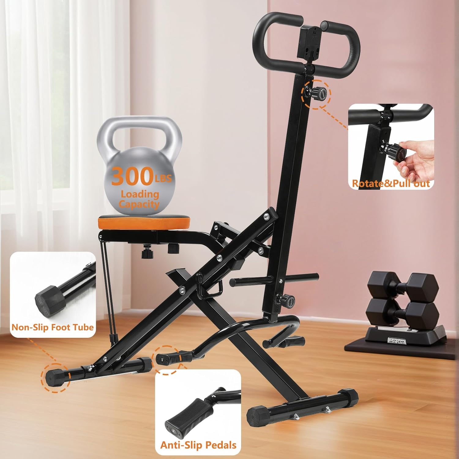 Squat Machine for Home, Squat Rowing Machine with Adjustable Resistance Bands, Foldable Exercise Equipment, Squat Assist Trainer for Glutes Ab Back Legs Workout
