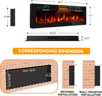 Tehanld 60 Inch Electric Fireplace in-Wall Recessed and Wall Mounted, Ultra-Thin Linear Fireplace Heater 750/1500W with Realistic Flame, Higher Temperatures & Lower Noise, Log Set & Crystal Options