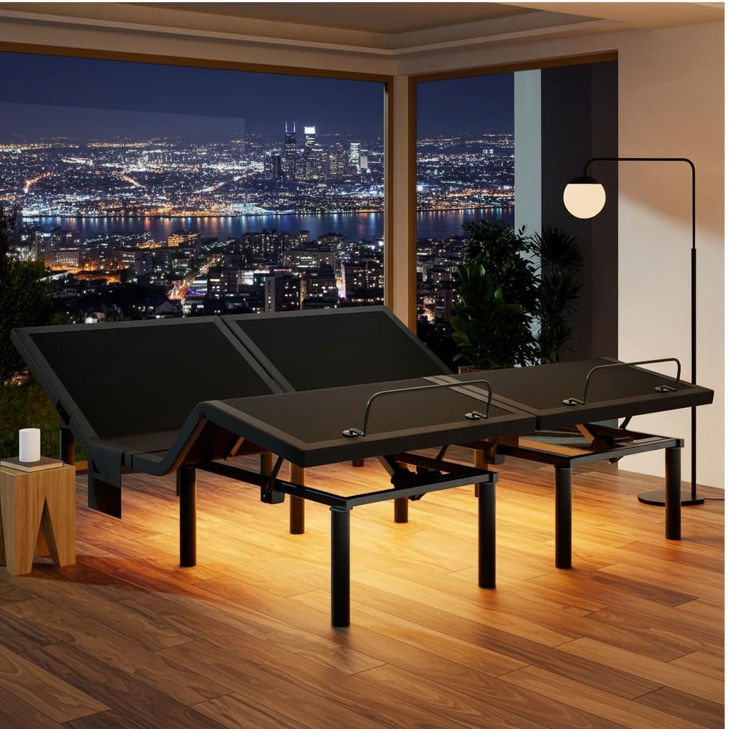 Marsail NS0 Split King Adjustable Bed Base,Smart Dual Motor Frame, Zero Gravity, Anti-Snore, Wireless Remote, 4 USB Ports & Under Bed Lighting, Quick 3-Min Setup