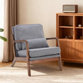 DUMOS Mid Century Accent Chair, Modern Living Room Chair with Arms and Waist Cushion, Reading Chairs for Adults, Lounge Chair for Bedroom, Solid Wooden Frame, Light Grey