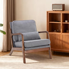 DUMOS Mid Century Accent Chair, Modern Living Room Chair with Arms and Waist Cushion, Reading Chairs for Adults, Lounge Chair for Bedroom, Solid Wooden Frame, Light Grey