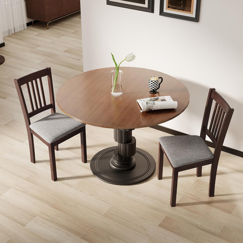 HOMCOM Dining Chairs Set of 2, Solid Wood Kitchen Chairs, Mid Century Modern Linen Fabric Upholstered for Dining Room, Living Room, Espresso Frame and Gray Upholstery