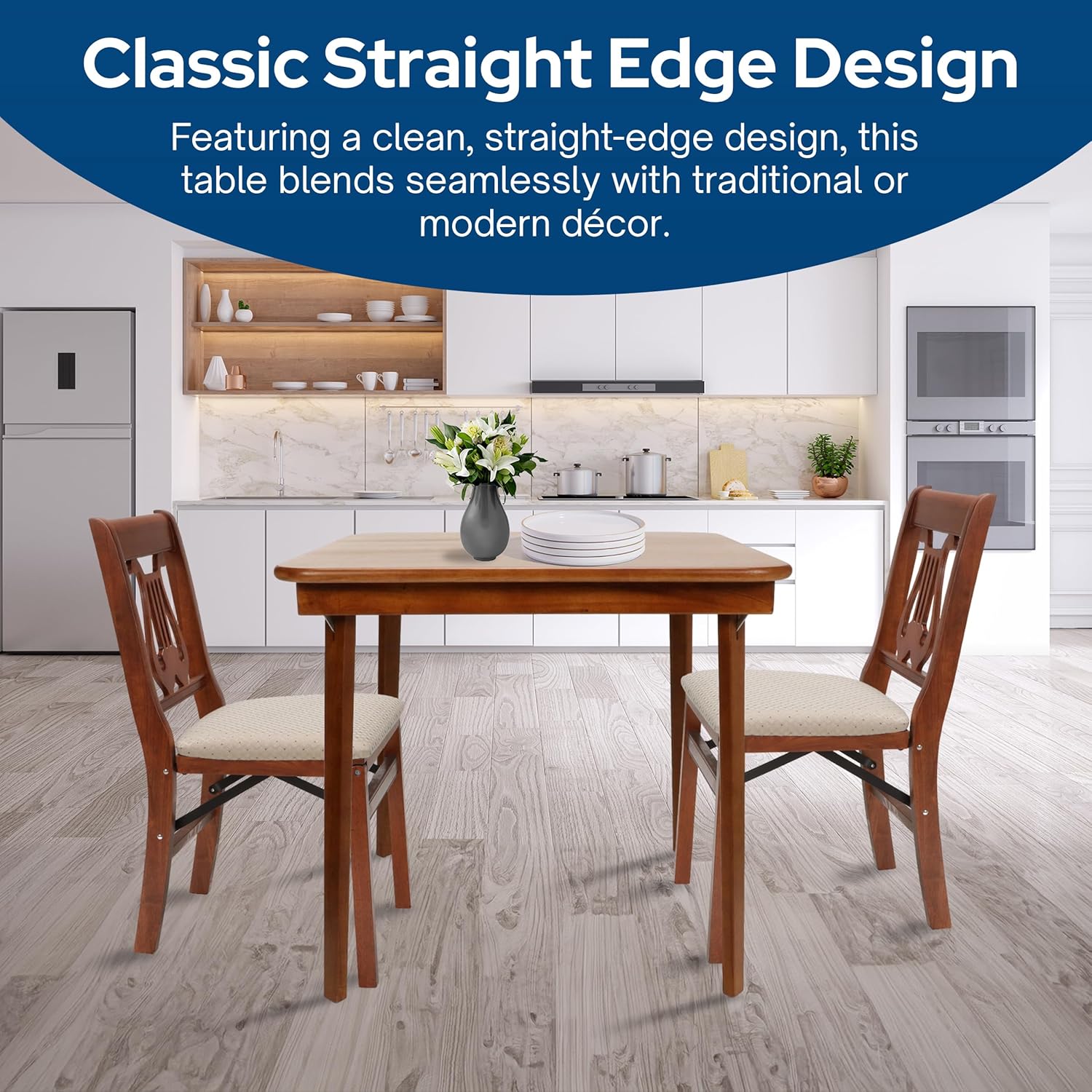 MECO Stakmore Classic Straight Edge Square Wood Folding Card Table, 32" x 32", Fruitwood - Foldable Wooden Tabletop Furniture for Cards, Board Games, Dining, and Extra Seating