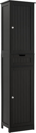 Iwell Tall Black Bathroom Cabinet with 2 Doors and 1 Drawer, Bathroom Storage Cabinet with Adjustable Shelves, Narrow Storage Unit for Living Room, Entryway, Kitchen, Black
