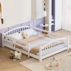 Merax Full Montessori Floor Bed with Safety Guardrails – Solid Wood Kids Bed with Slats & Fence and Without Door, No Box Spring Needed, White