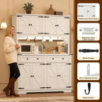71" Tall Large Pantry Storage Cabinet w/Power Outlet,55" Wide Farmhouse Kitchen Hutch Storage Cabinet w/Barn Doors,2 Drawer,Large Countertop,LED Light,Rustic Coffee Bar,6 Hooks,8 Doors Shelves