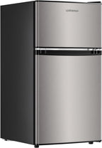 Upstreman 3.2 Cu.Ft Mini Fridge with Freezer, Double Door Mini Fridge, Adjustable Thermostat, Mini Refrigerator for Dorm, Office, Bedroom, Stainless-SD321