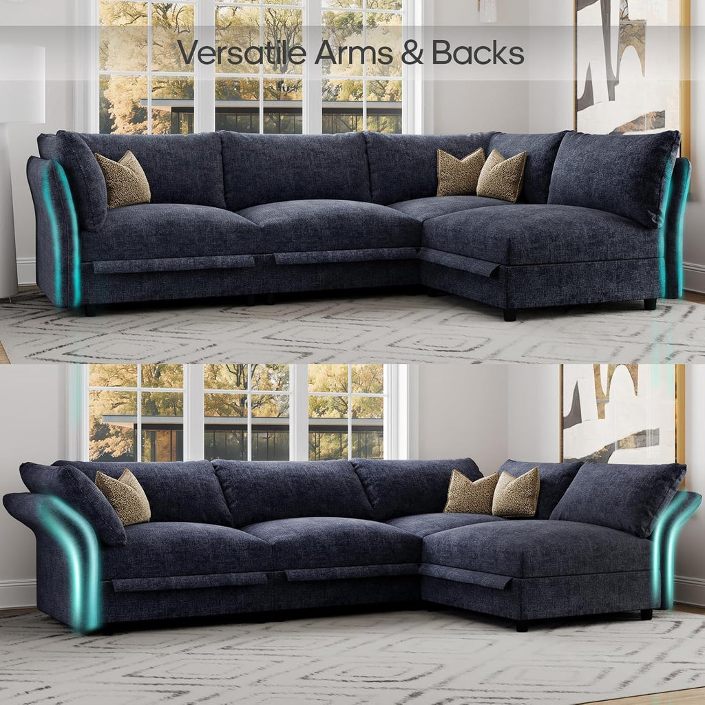 159" Oversized Cloud Couch Sectional with Storage, Extra Wide Deep Modular Sectional Sofa for Living Room with Adjustable Arms, High Back, U Shaped, 6 Seater, Dark Grey Chenille | Extra Large Seat, Thick Plush Cushion, FSC Certified Fabric